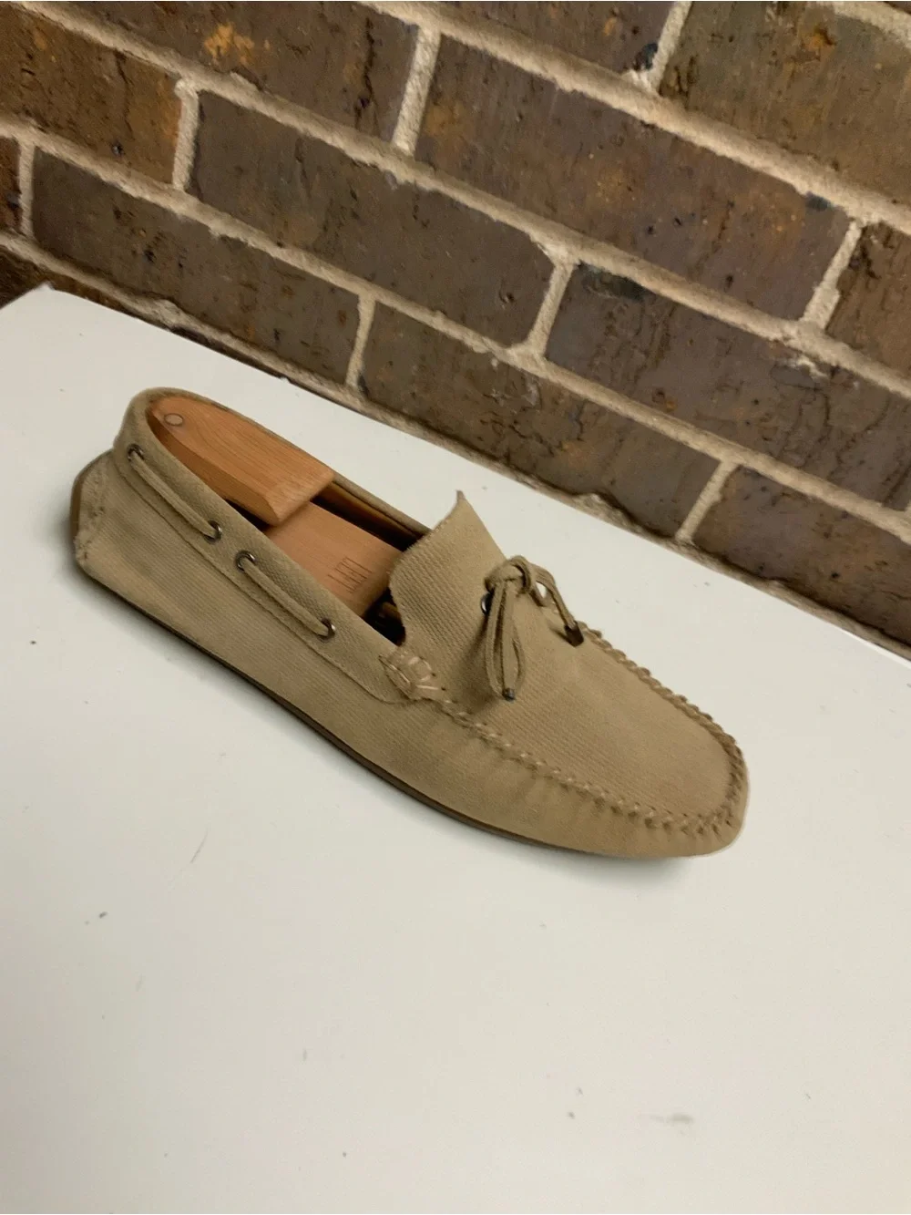 Zara Beige Suede Moccasin Loafer with Bow